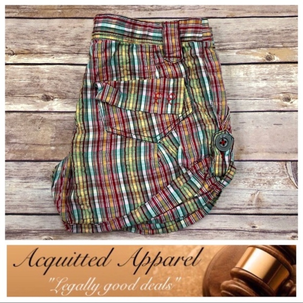 Free People Plaid Vintage Shorts Flap Pocket Red